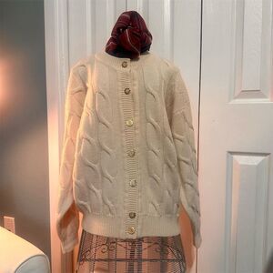 Vintage Norm Thompson Women's Wool Cable Knit , Cardigan Sweater Gold Buttons M